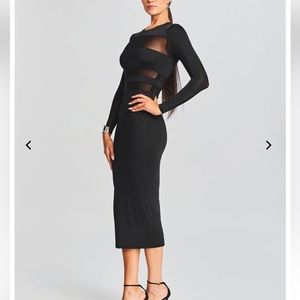 SER.O.YA Black Sheer Panel Midi Dress